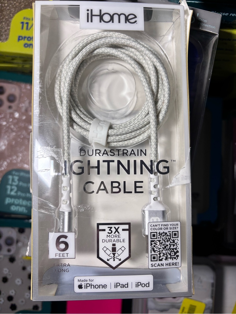 iHome Apple Silver Braided Lightning Cable - 6ft